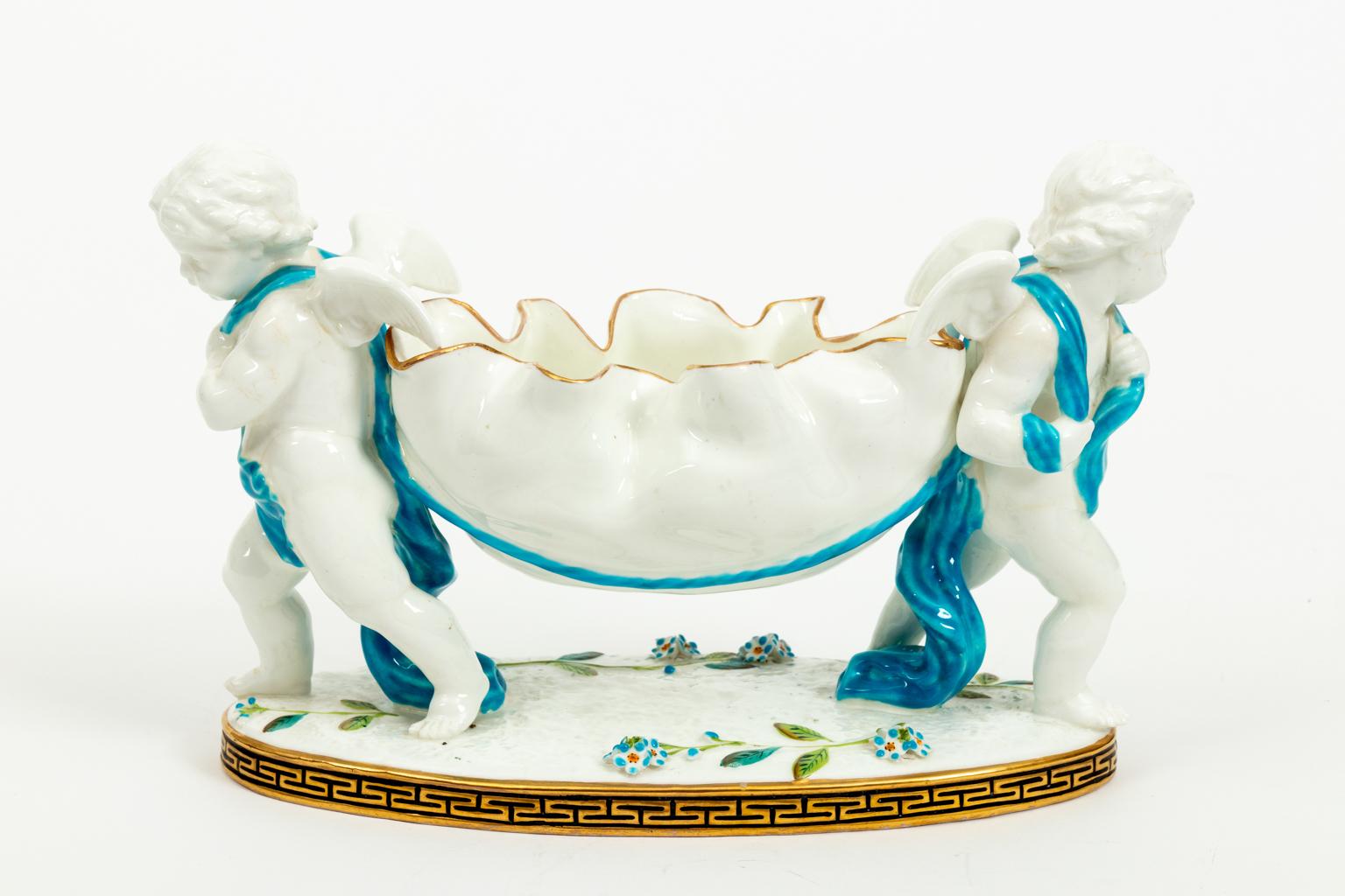 Porcelain Pair of Tiffany and Company Double Cherub Bowls, 19th Century For Sale