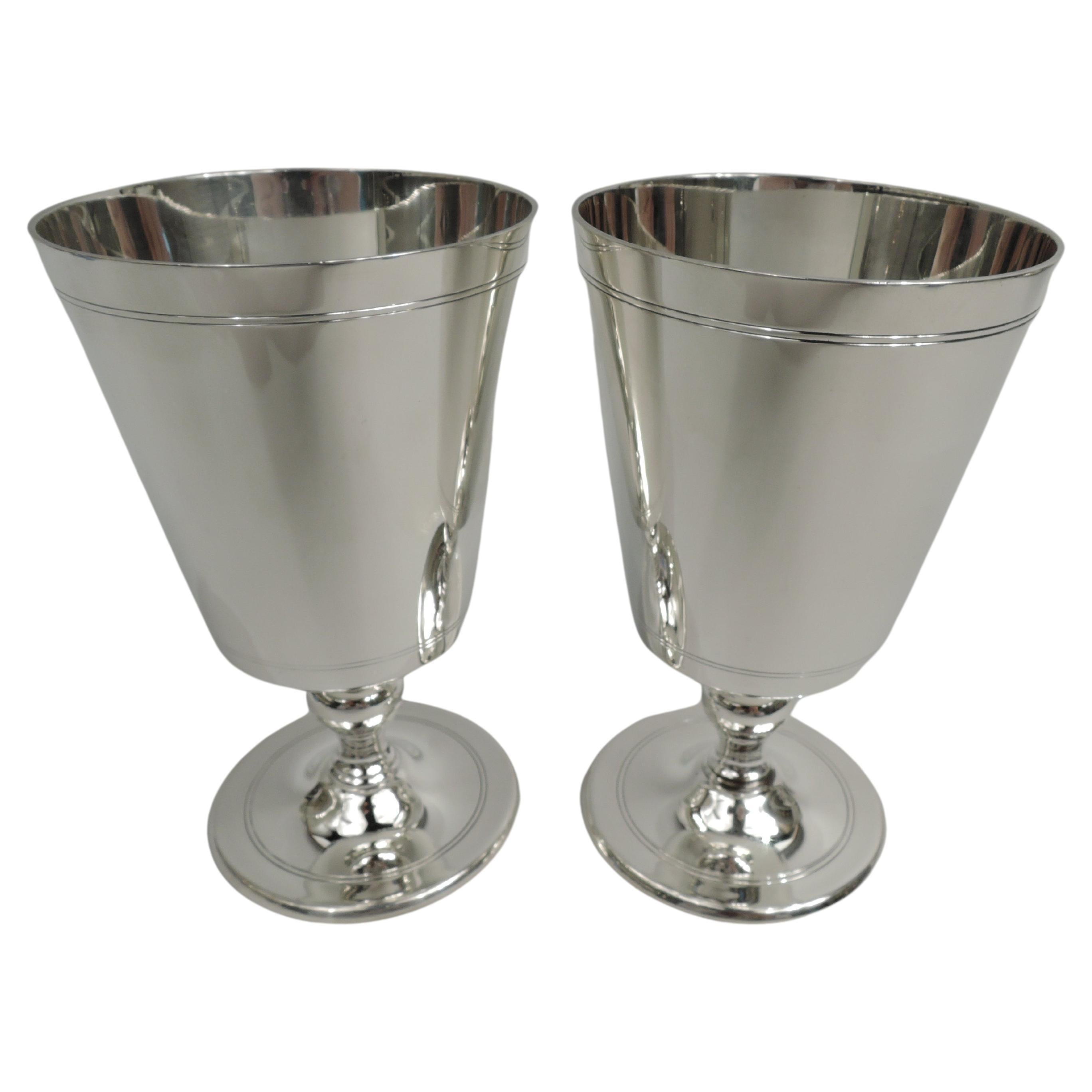 Pair of Tiffany & Co. Art Deco Sterling Silver Goblets for Twosome Tippling