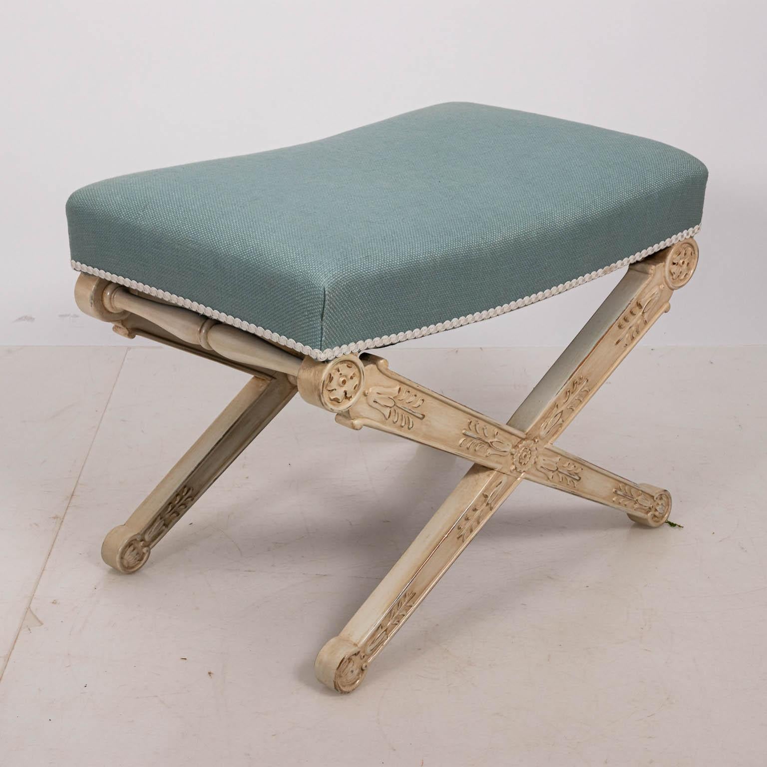 American Pair of Tiffany Blue X-Form Benches