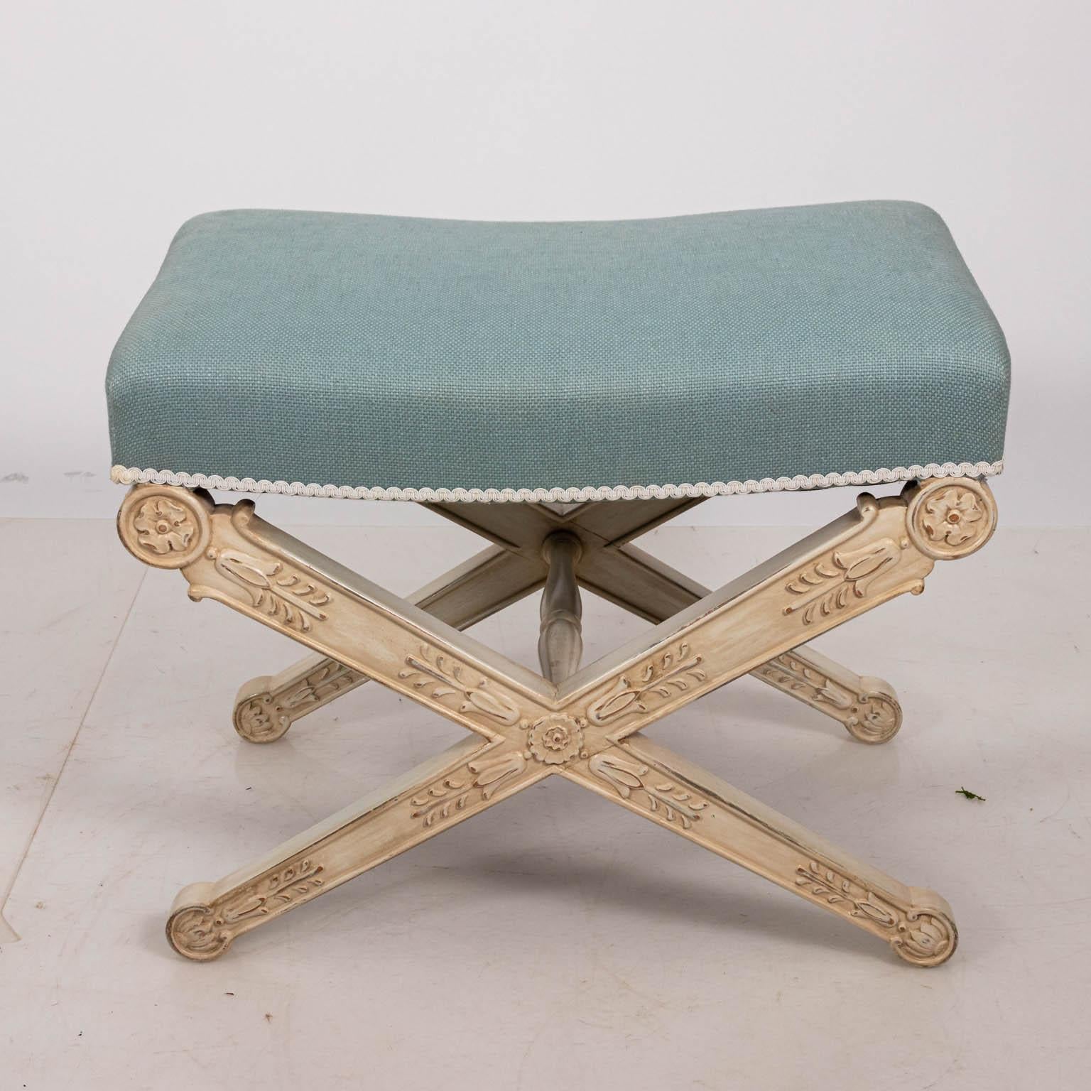 Upholstery Pair of Tiffany Blue X-Form Benches