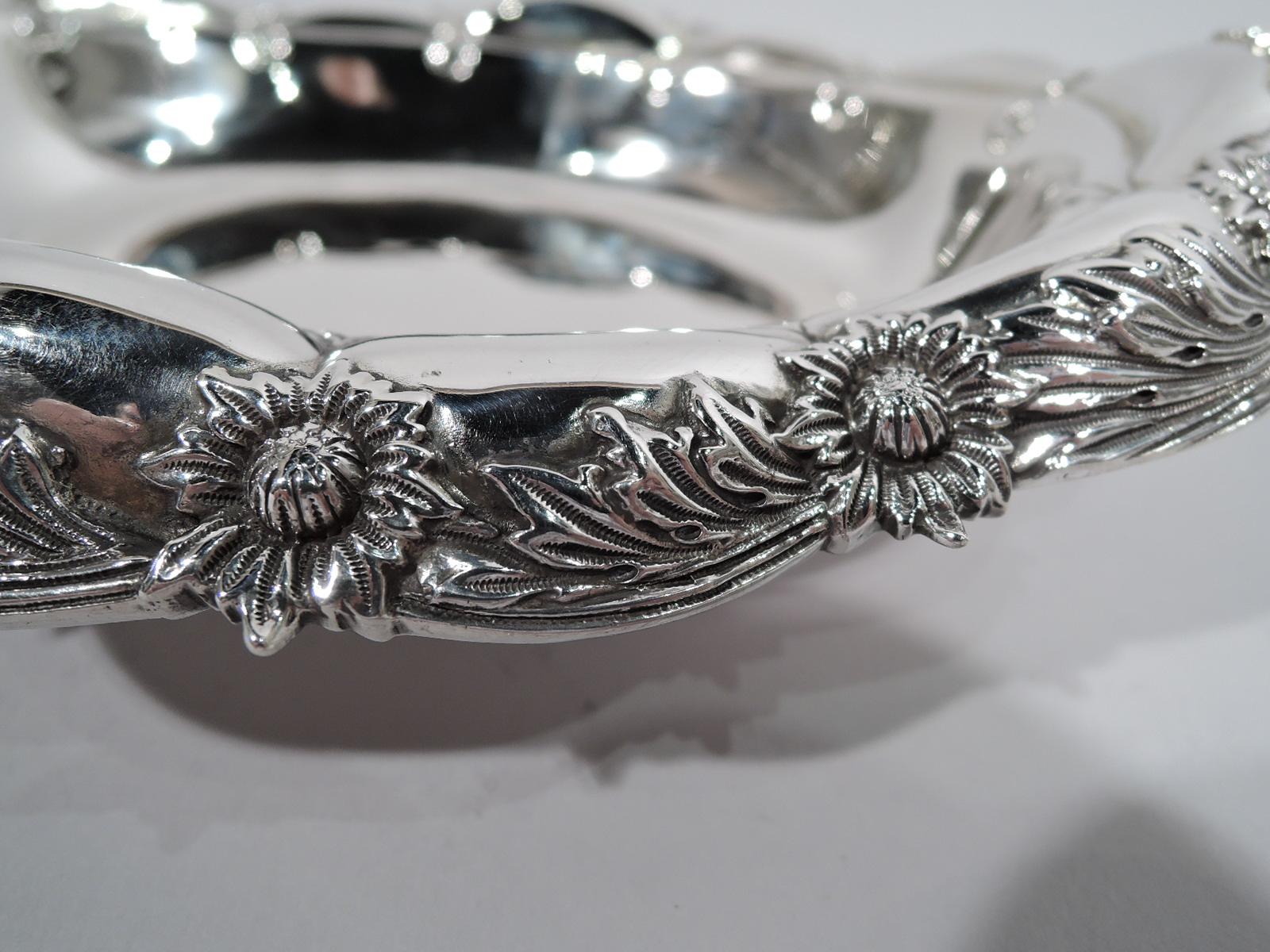 American Pair of Tiffany Chrysanthemum Japonesque Sterling Silver Serving Bowls