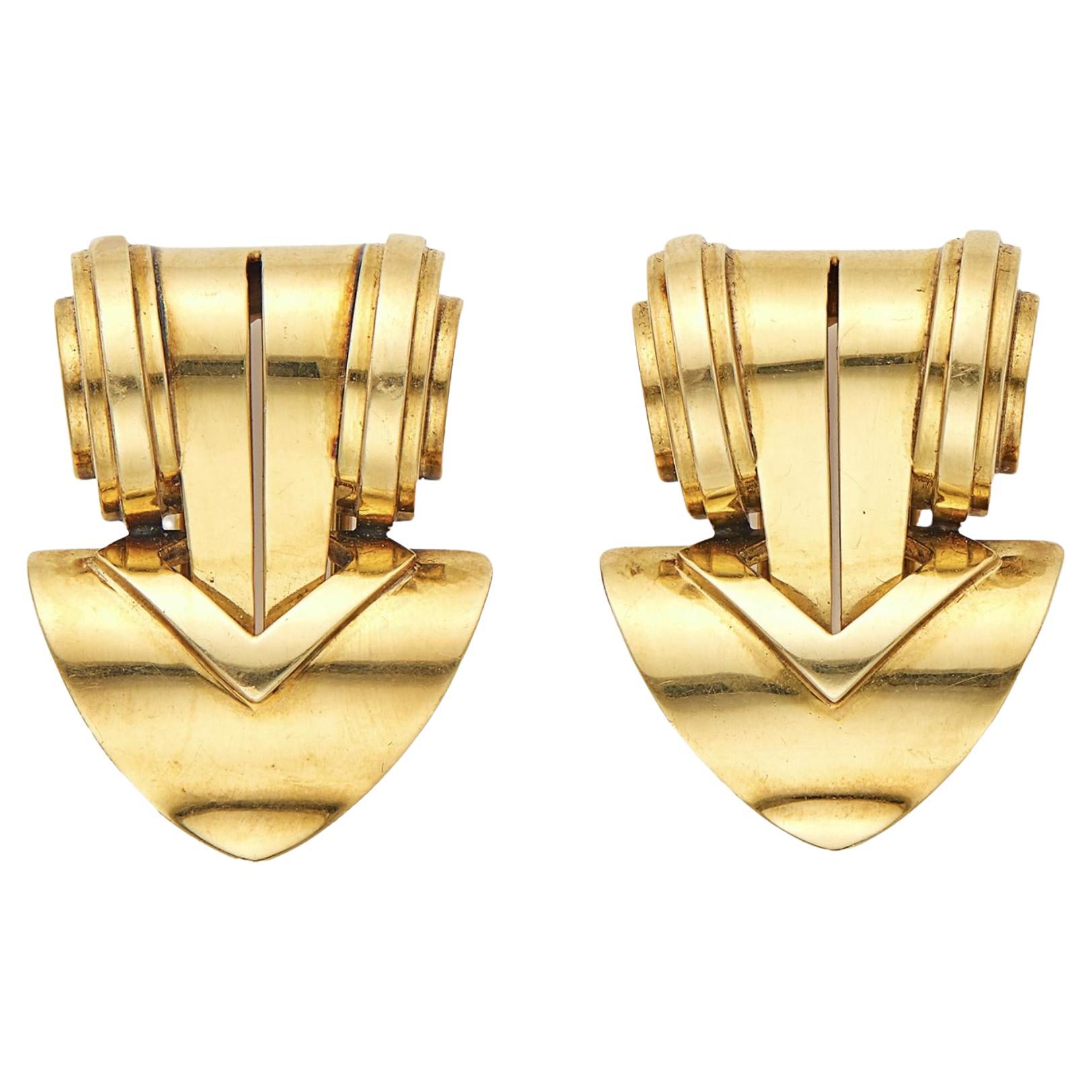 Pair of Tiffany & Co. 14k Gold Clip-Brooches