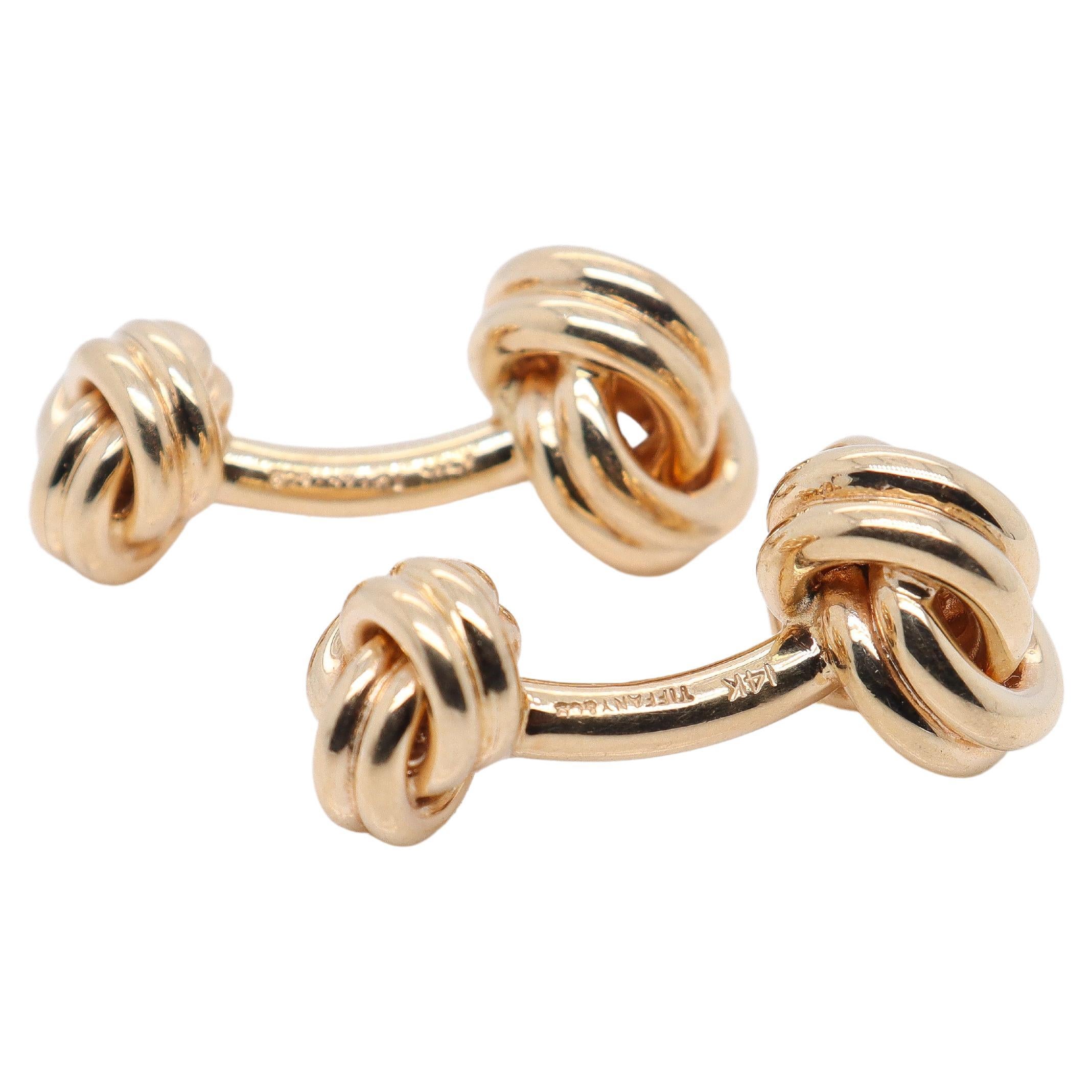 Pair of Tiffany & Co. 14k Gold Double Love Knot Cufflinks