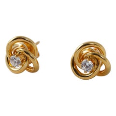 Pair of Tiffany & Co 18 Karat Yellow Gold Love Knot Diamond Earrings