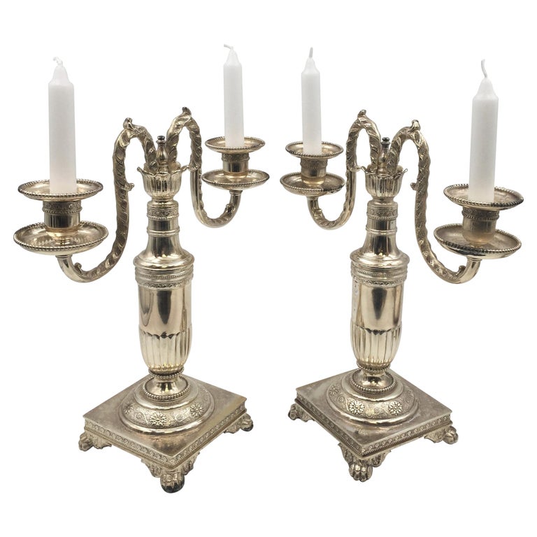 Pair of Tiffany & Co. 1877 Silver 2-Light Candelabras For Sale