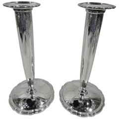 Pair of Tiffany & Co. Art Deco Sterling Silver Scalloped Candlesticks