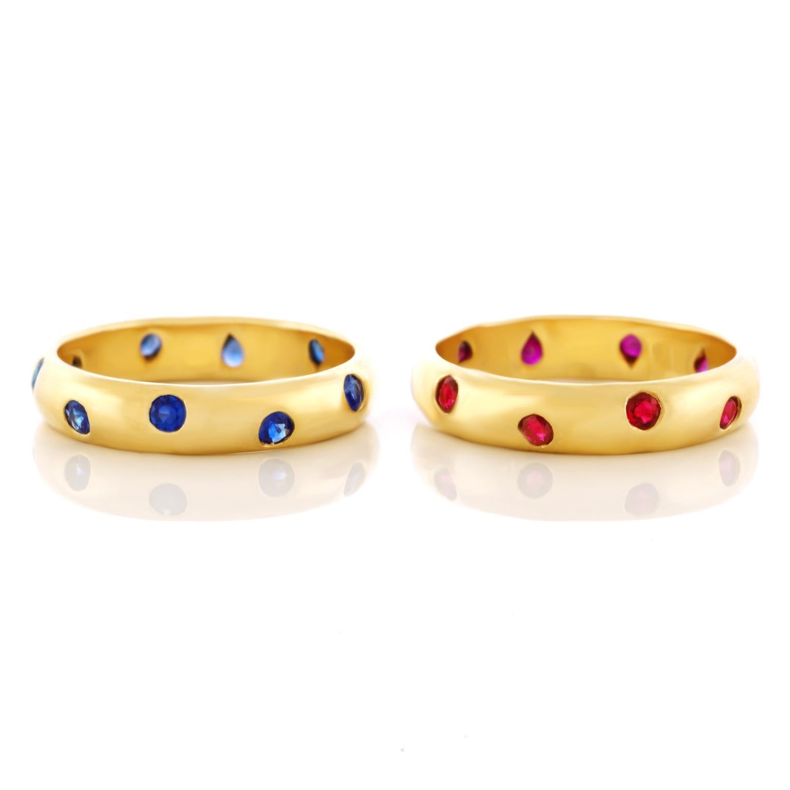 Pair of Tiffany & Co. Etoile Rings, One Sapphire and One Ruby In Excellent Condition In Litchfield, CT