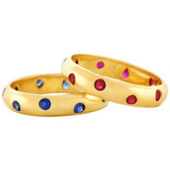 Pair of Tiffany & Co. Etoile Rings, One Sapphire and One Ruby