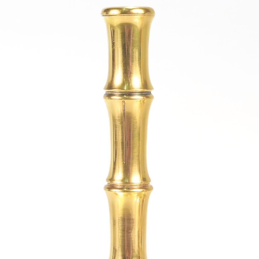 Pair of Tiffany & Co. Gilt Sterling Silver Bamboo Pattern Candlesticks 8