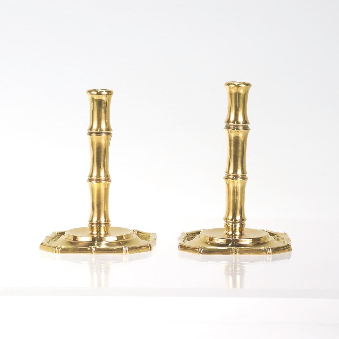 20th Century Pair of Tiffany & Co. Gilt Sterling Silver Bamboo Pattern Candlesticks For Sale