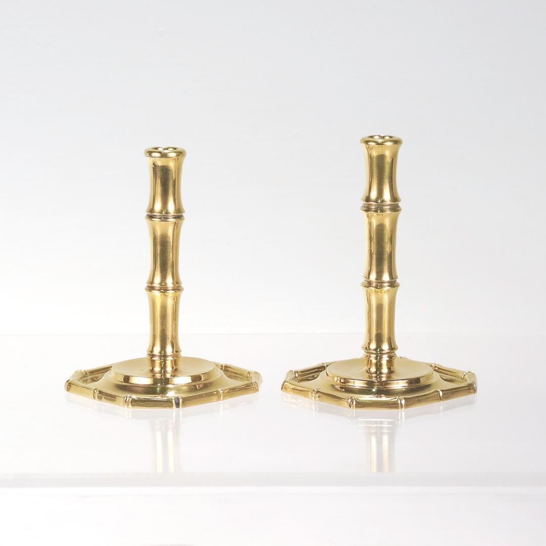 Pair of Tiffany & Co. Gilt Sterling Silver Bamboo Pattern Candlesticks For Sale 1