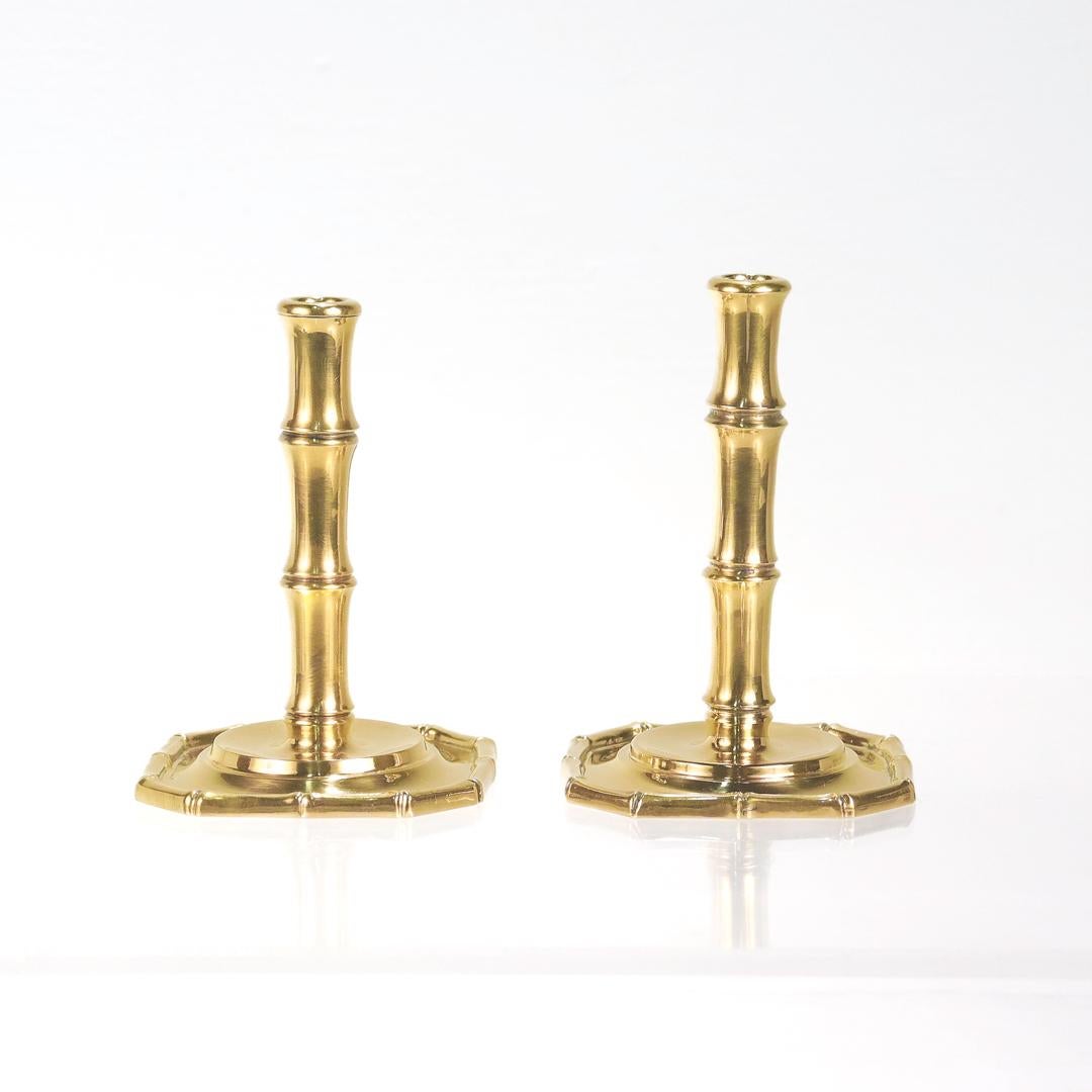 Pair of Tiffany & Co. Gilt Sterling Silver Bamboo Pattern Candlesticks For Sale 2