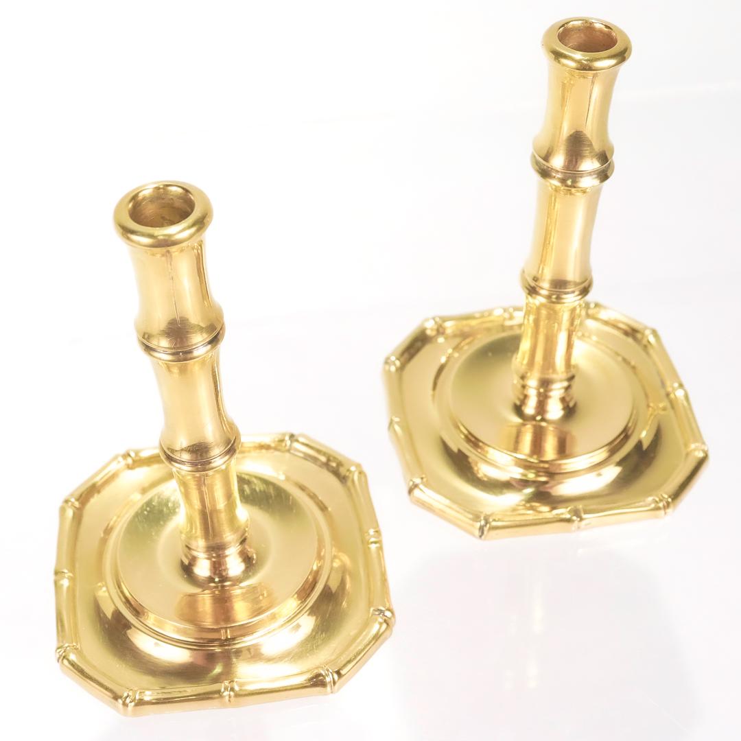 Pair of Tiffany & Co. Gilt Sterling Silver Bamboo Pattern Candlesticks For Sale 3