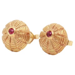 Pair of Tiffany & Co. Jean Schlumberger 18K Rose Gold & Ruby Taj Mahal Earrings