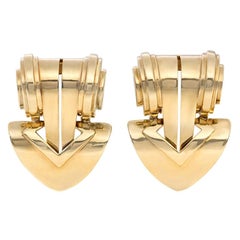 Pair of Tiffany & Co. Retro 1940s Gold Clip Brooches of Geometric Design