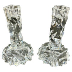 Pair of Tiffany & Co Rock Cut Crystal Candlesticks, Signed