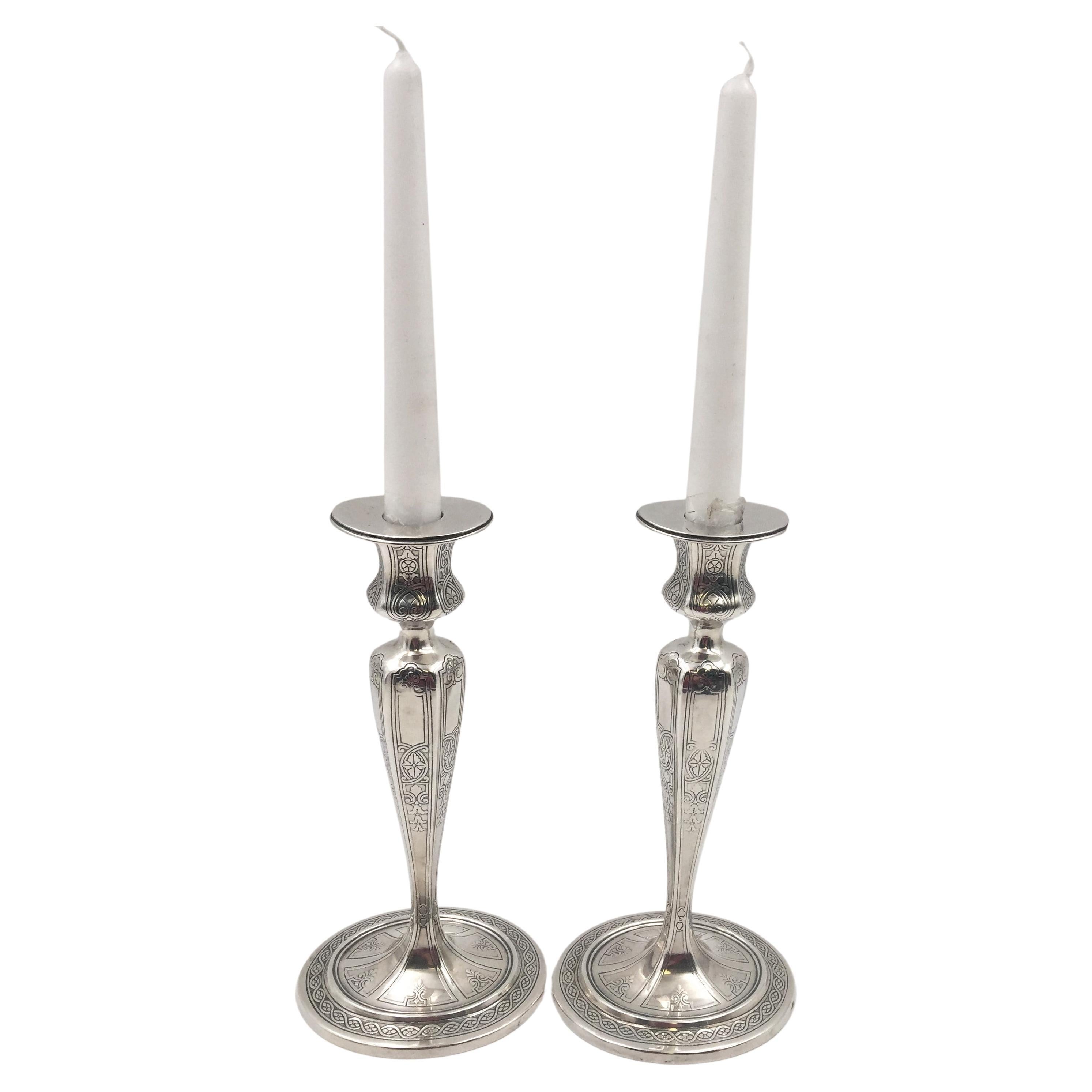 Pair of Tiffany & Co. Sterling Silver 1910 Candlesticks in Art Deco Style