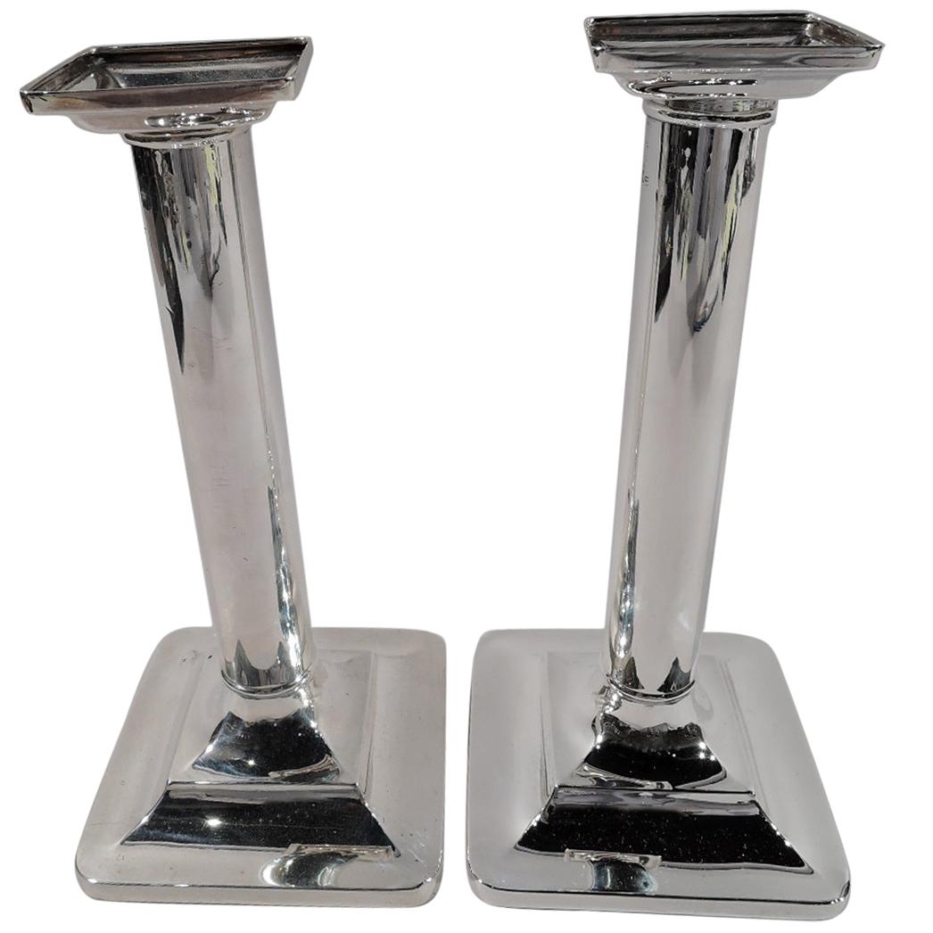 Pair of Tiffany & Co. Sterling Silver Classical Column Candlesticks