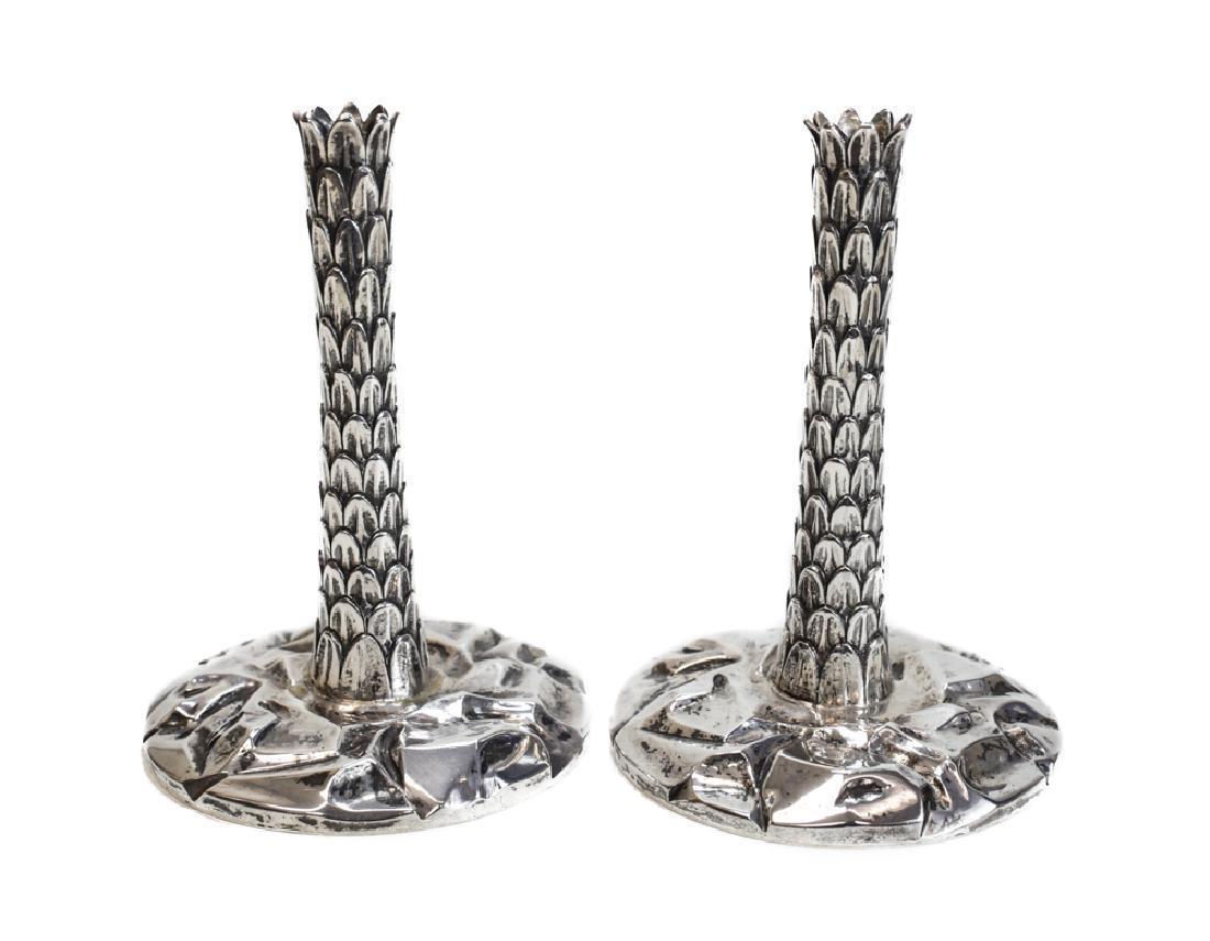 North American Pair of Tiffany & Co. Sterling Silver Palm Tree Candlesticks, De Vecchi Gabriele For Sale