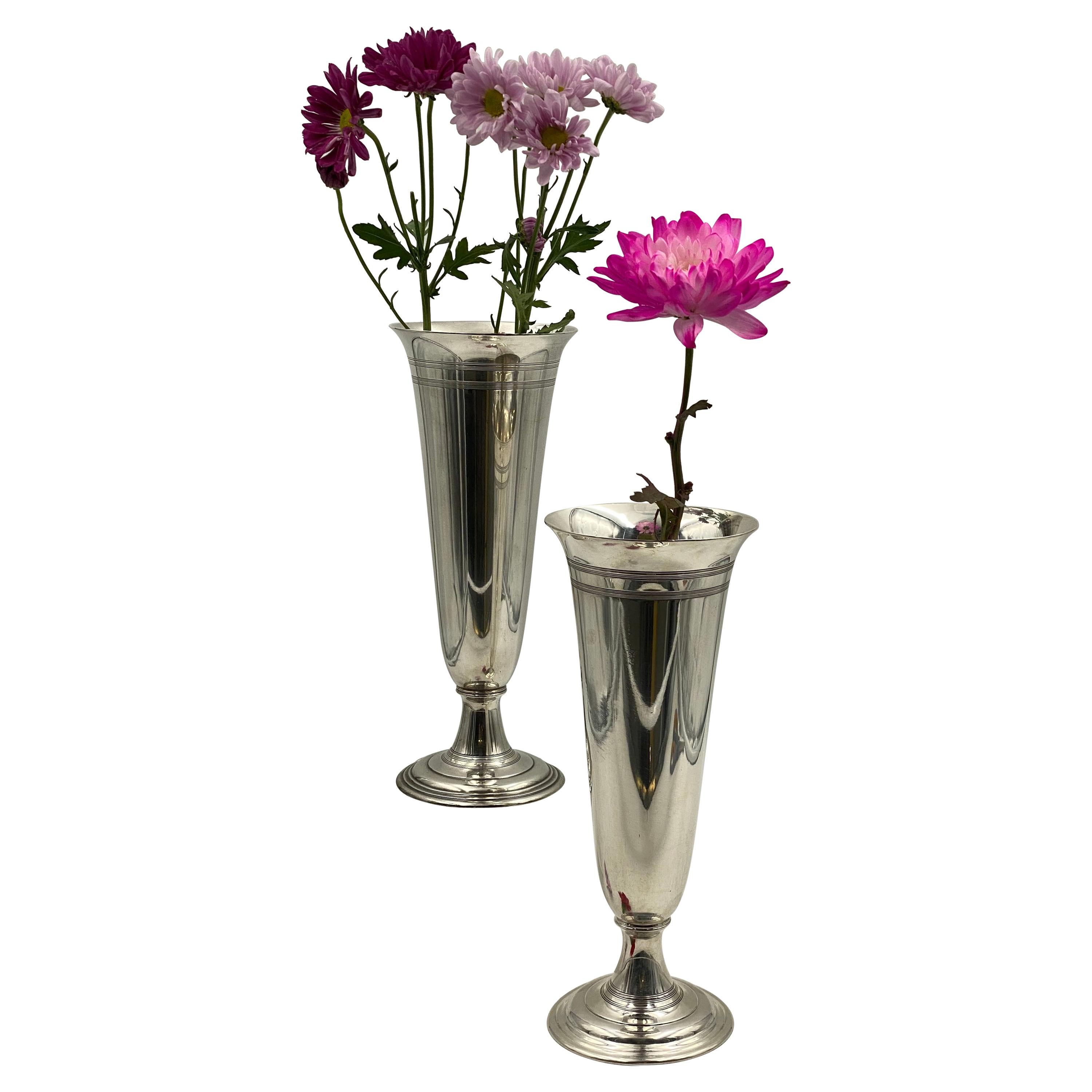 Pair of Tiffany 
Co. Sterling Silver Trumpet Vases from 1907