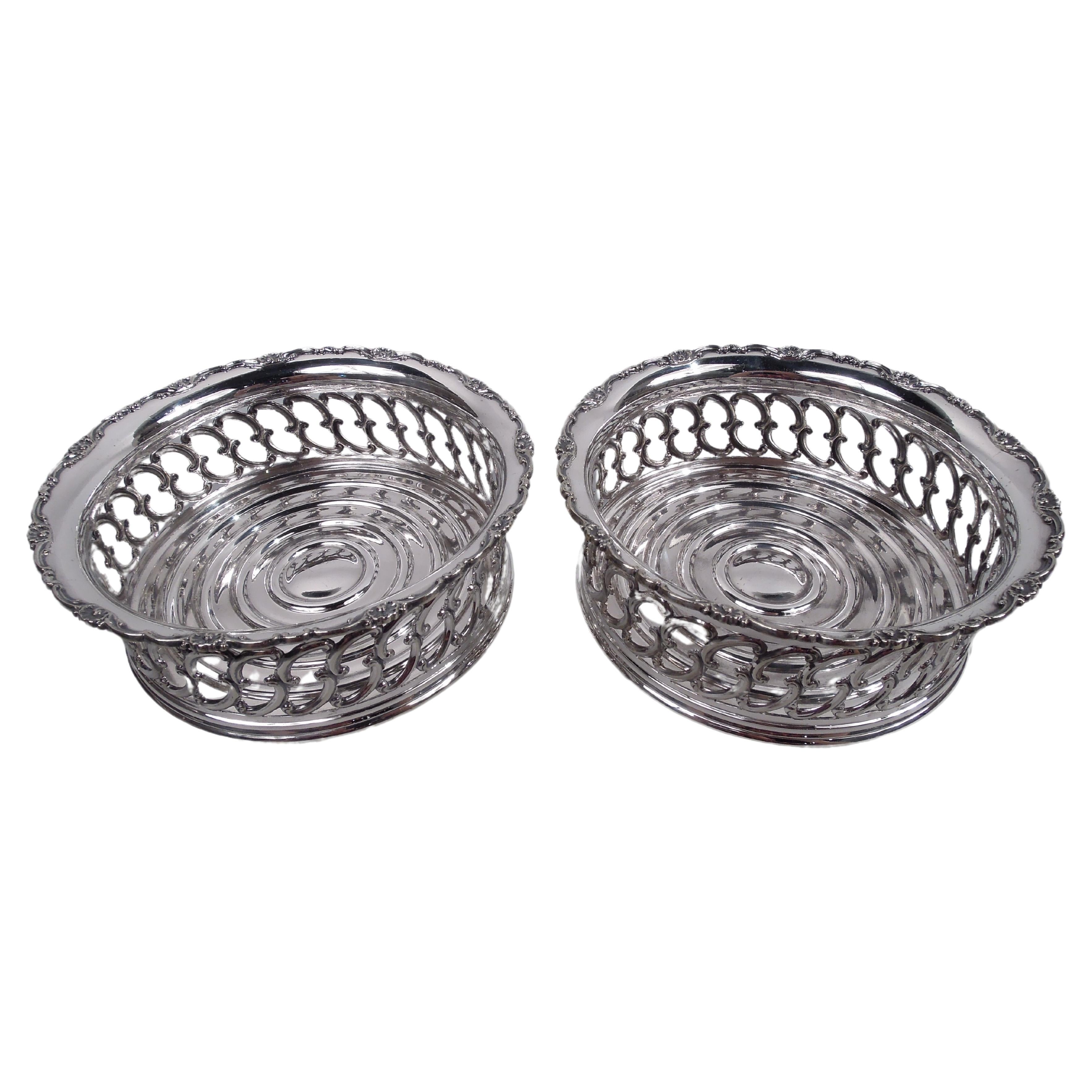 Pair of Tiffany Edwardian Classical Silver-Plated Wine Bottle Coasters For Sale