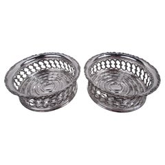 Pair of Tiffany Edwardian Classical Silver-Plated Wine Bottle Coasters