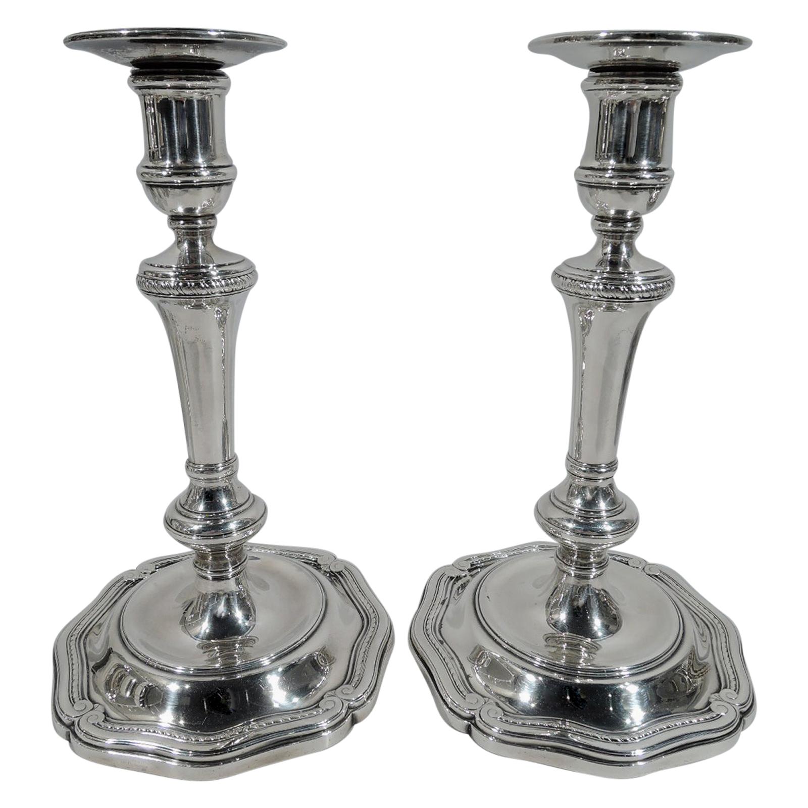 Pair of Tiffany Edwardian Classical Sterling Silver Candlesticks