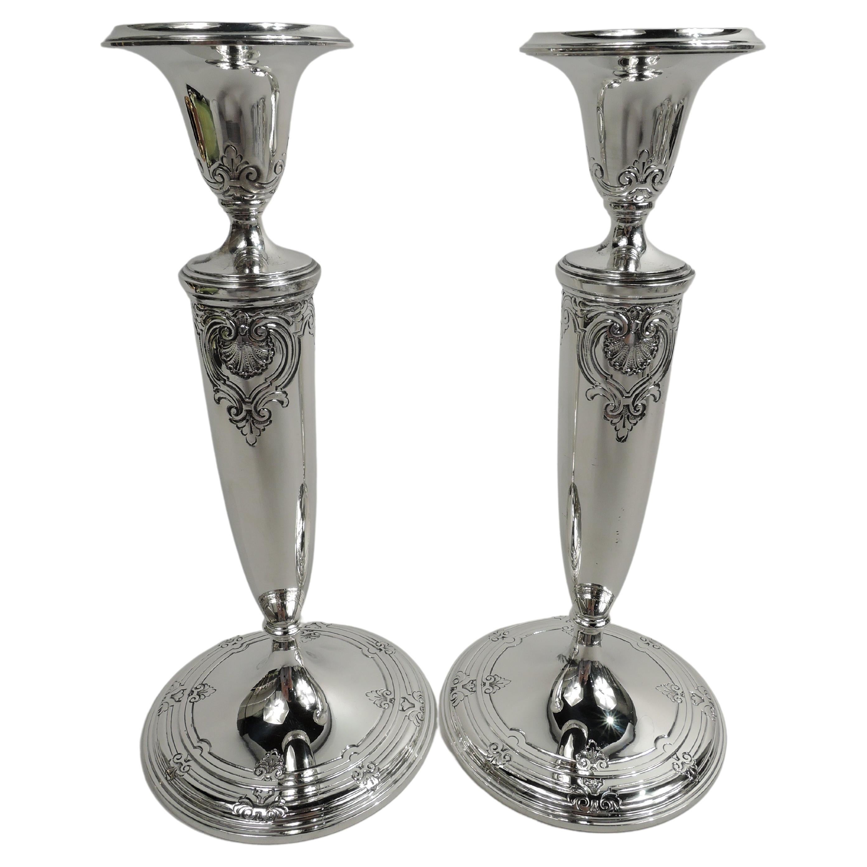 Pair of Tiffany Edwardian Classical Sterling Silver Candlesticks