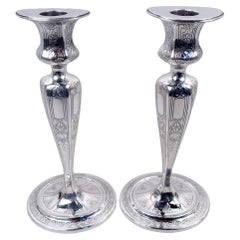 Pair of Tiffany Edwardian Classical Sterling Silver Candlesticks