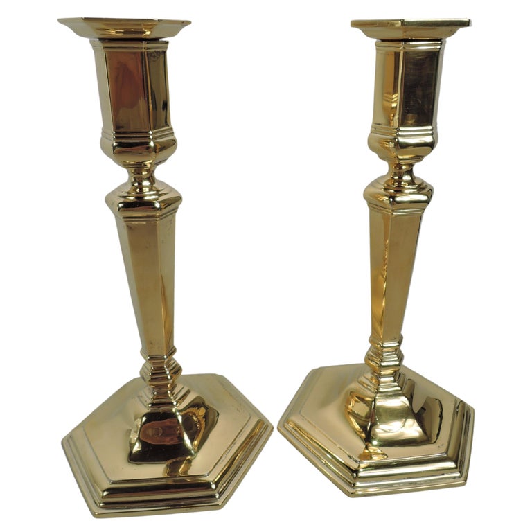 Pair of Tiffany Edwardian Georgian Gilt Sterling Silver Candlesticks For Sale