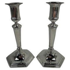 Antique Pair of Tiffany Edwardian Georgian Sterling Silver Candlesticks