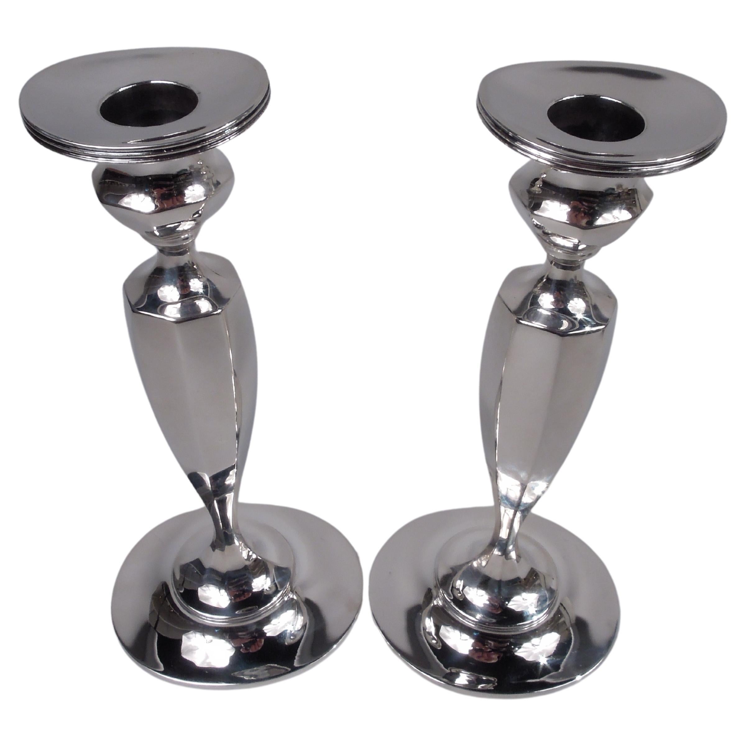 Pair of Tiffany Edwardian Georgian Sterling Silver Candlesticks For Sale
