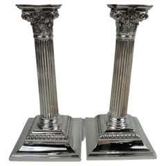 Pair of Tiffany Edwardian Neoclassical Sterling Silver Candlesticks