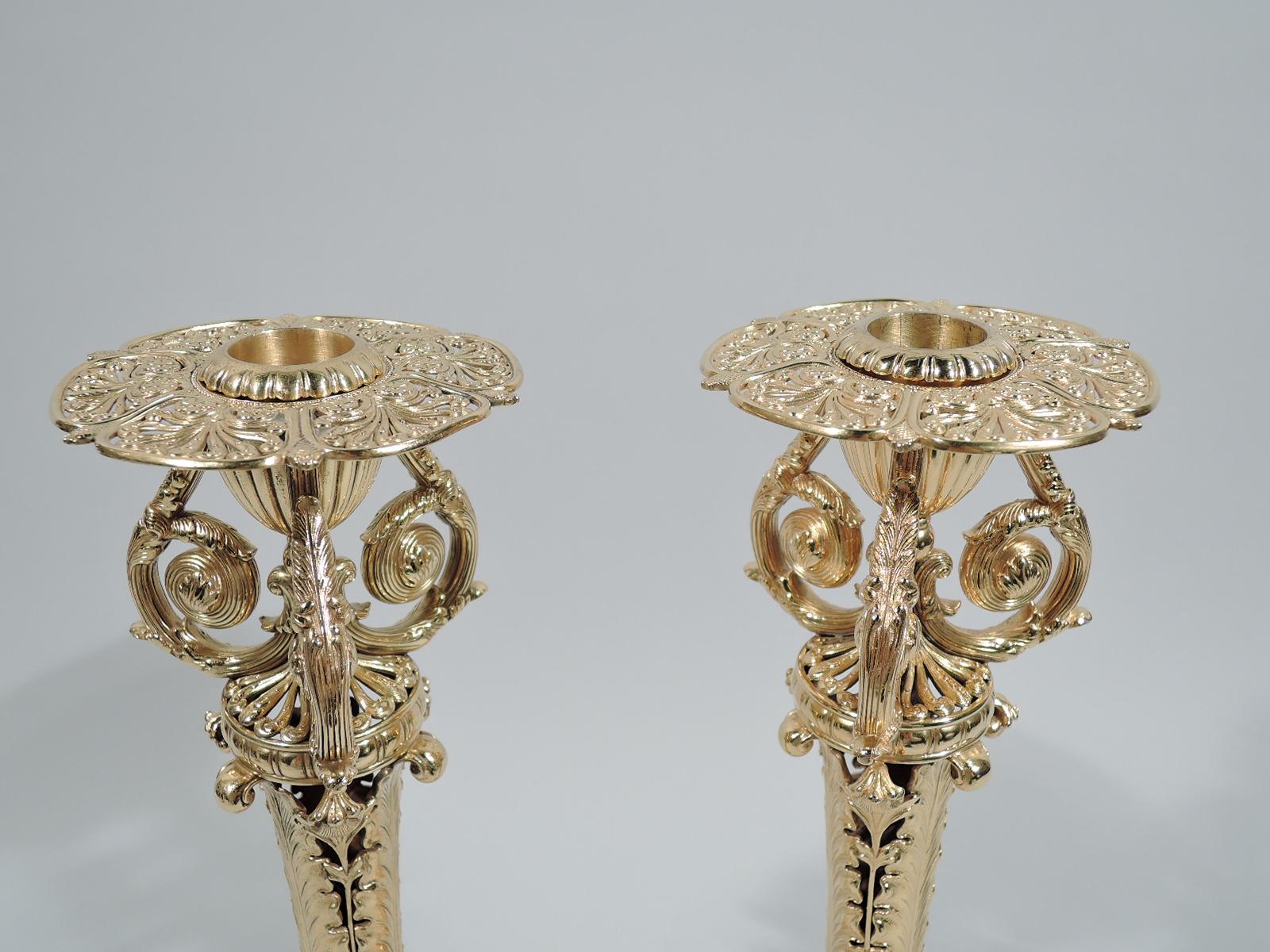 American Pair of Tiffany Exuberantly Classical Paris Exposition Universelle Candlesticks