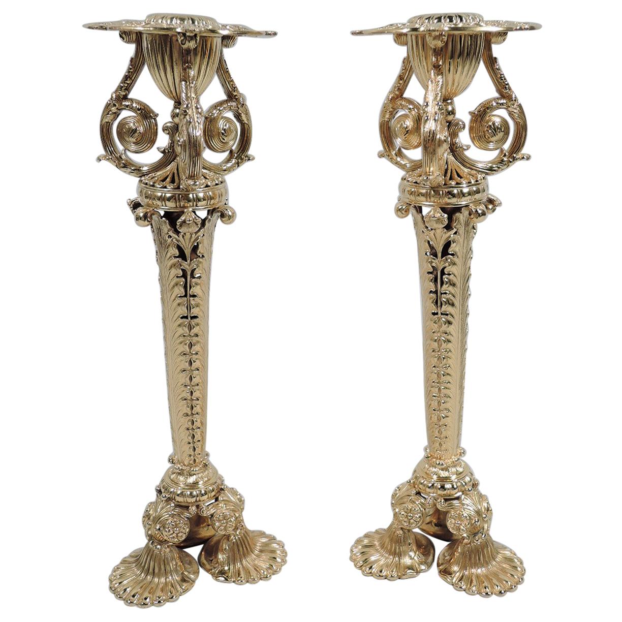Pair of Tiffany Exuberantly Classical Paris Exposition Universelle Candlesticks
