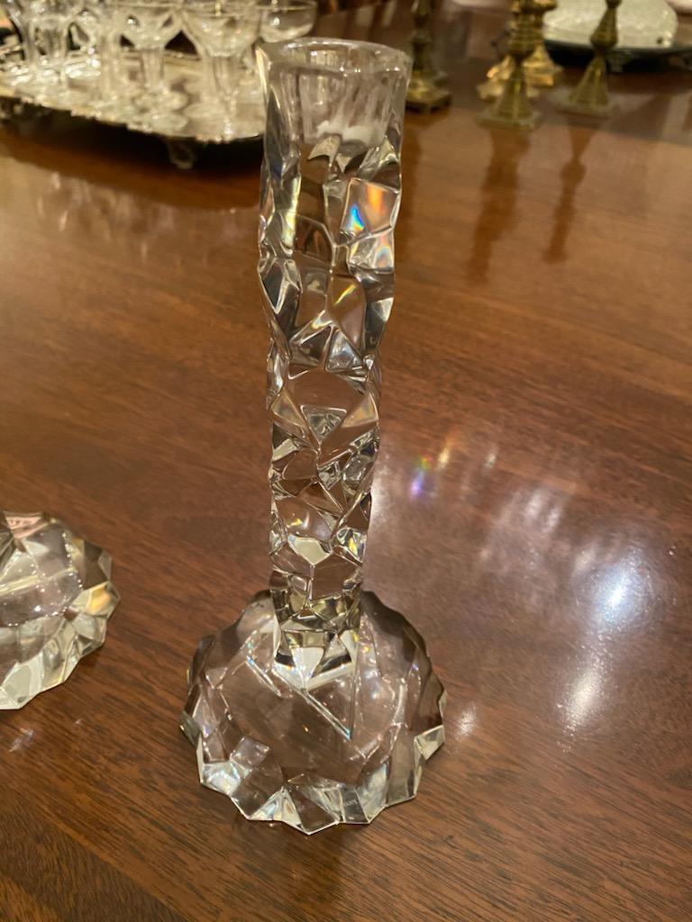 These elegant candlesticks, designed by Van Day Truex (1904-79) Head of design for Tiffany's in the early 1950s. Inspired by nature to resemble scabrous rock crystal. Originally fabricated by atelier of Archimede Seguso on the Venetian Island of