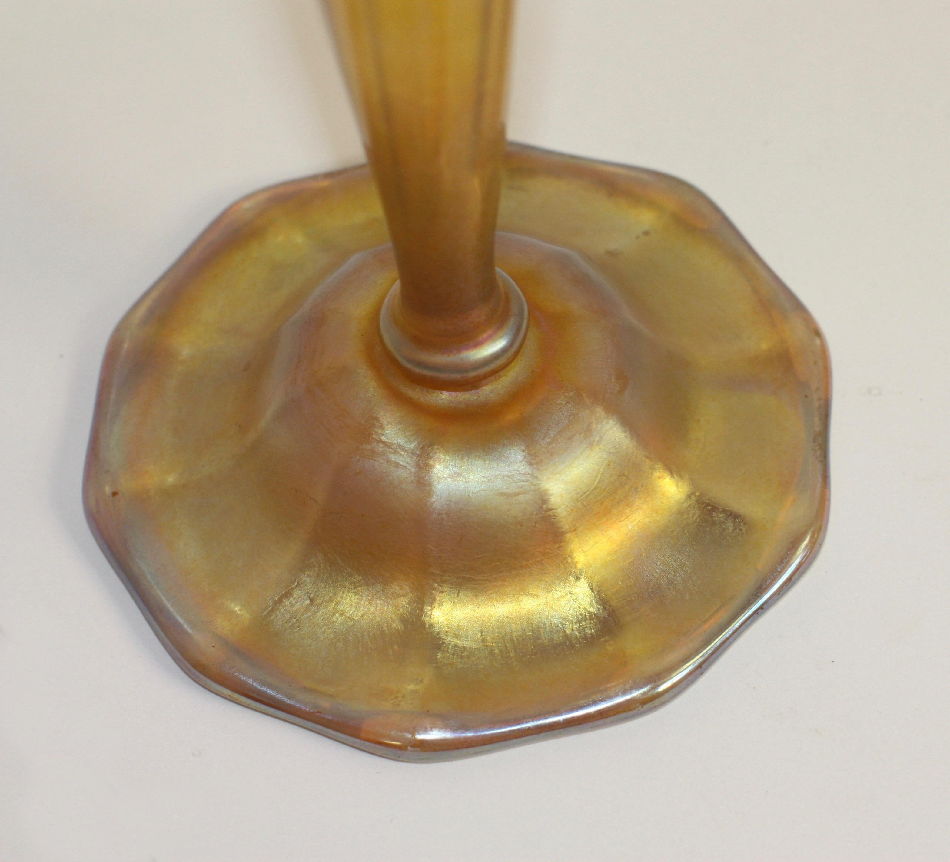 Pair of Tiffany Favrile Glass Candle Sticks In Good Condition In West Palm Beach, FL