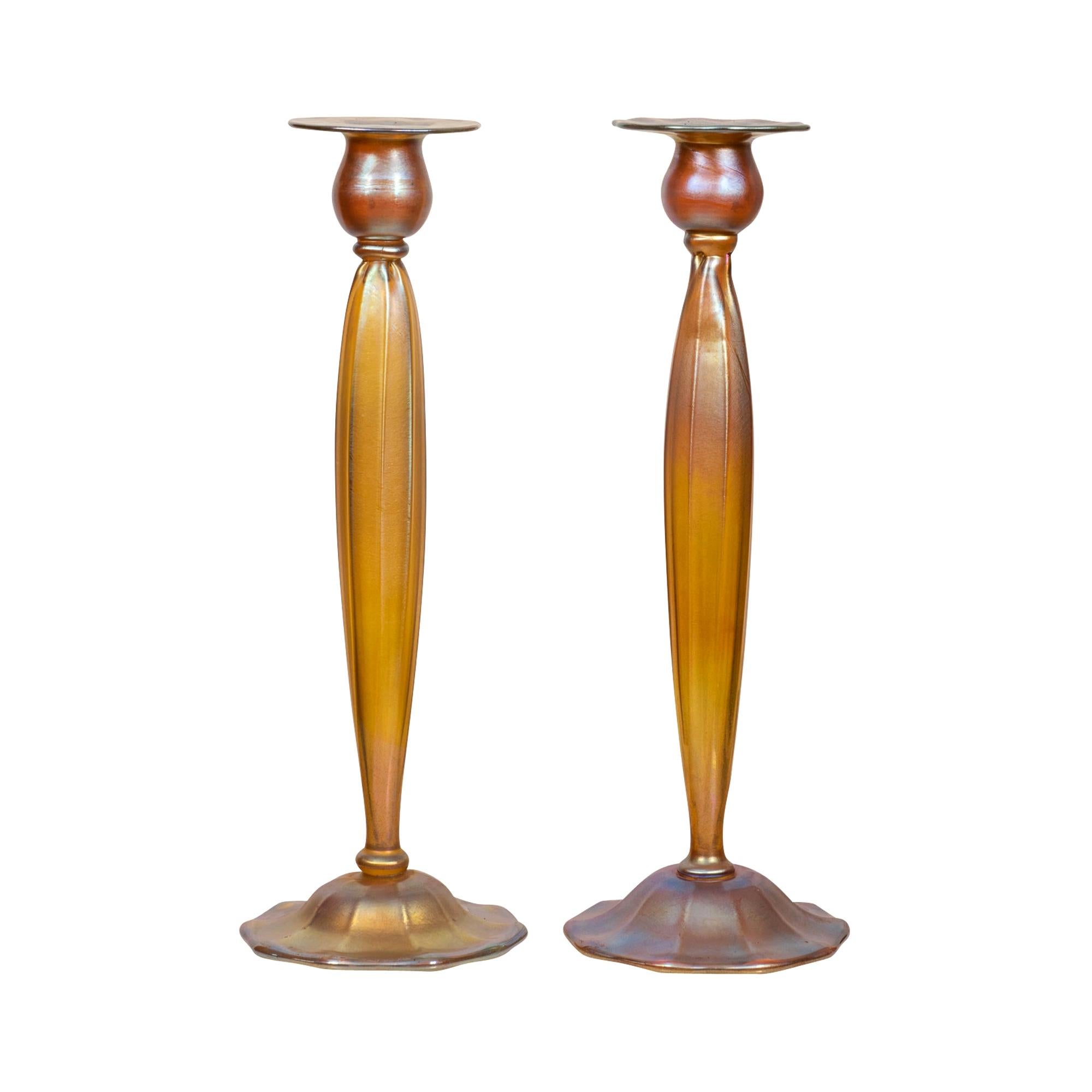 Pair of Tiffany Favrile Glass Candle Sticks at 1stDibs
