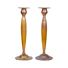 Pair of Tiffany Favrile Glass Candle Sticks