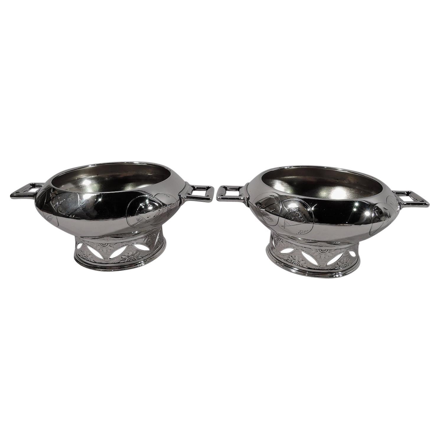 Pair of Tiffany Japonesque Open Salts with Early Union Square Mark For Sale