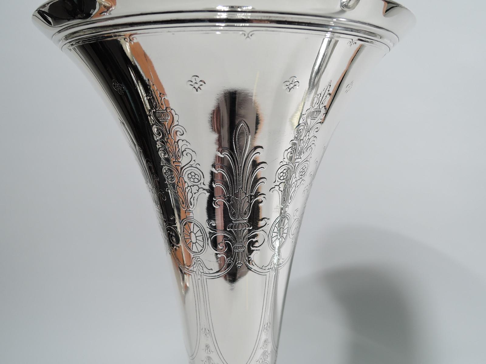 American Pair of Tiffany Large Edwardian Regency Trumpet Vases