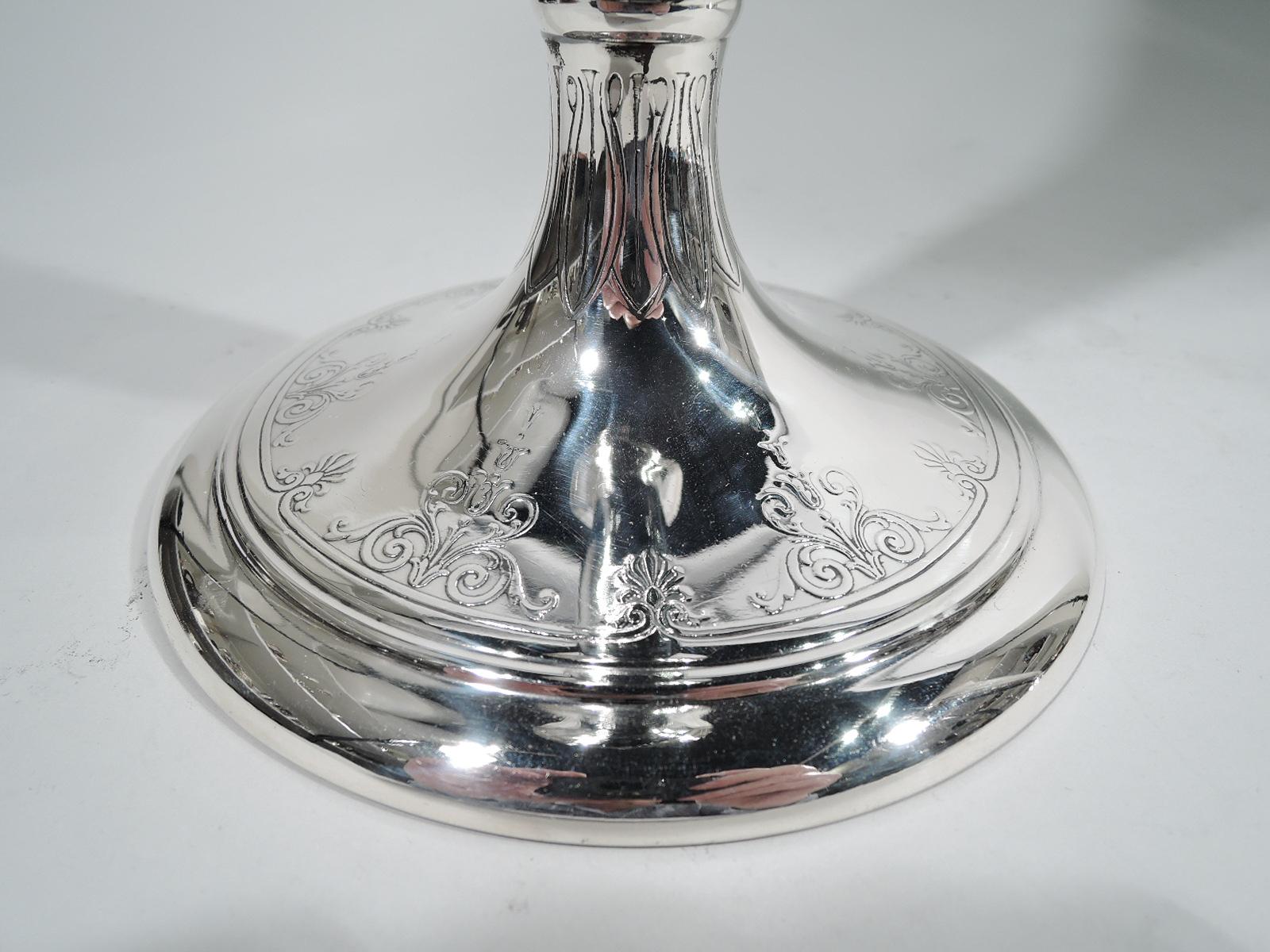 Sterling Silver Pair of Tiffany Large Edwardian Regency Trumpet Vases
