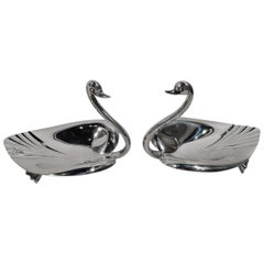 Pair of Tiffany Midcentury Modern Sterling Silver Swan Dishes