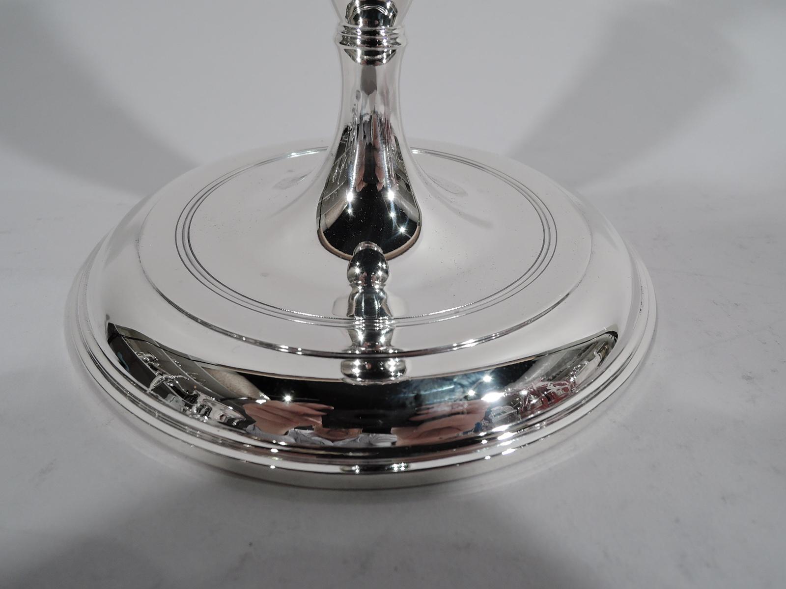 Pair of Tiffany Modern Classical Sterling Silver 3-Light Candelabra 2