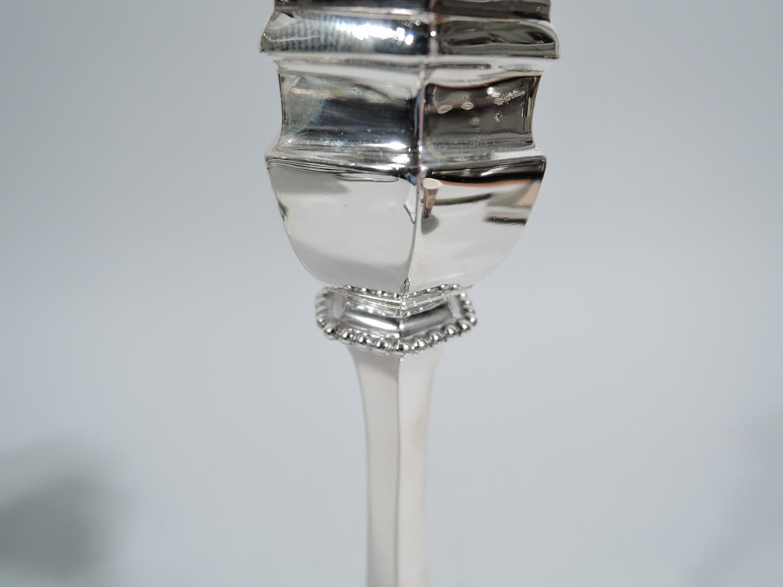 American Pair of Tiffany Modern Geometric Sterling Silver Candlesticks