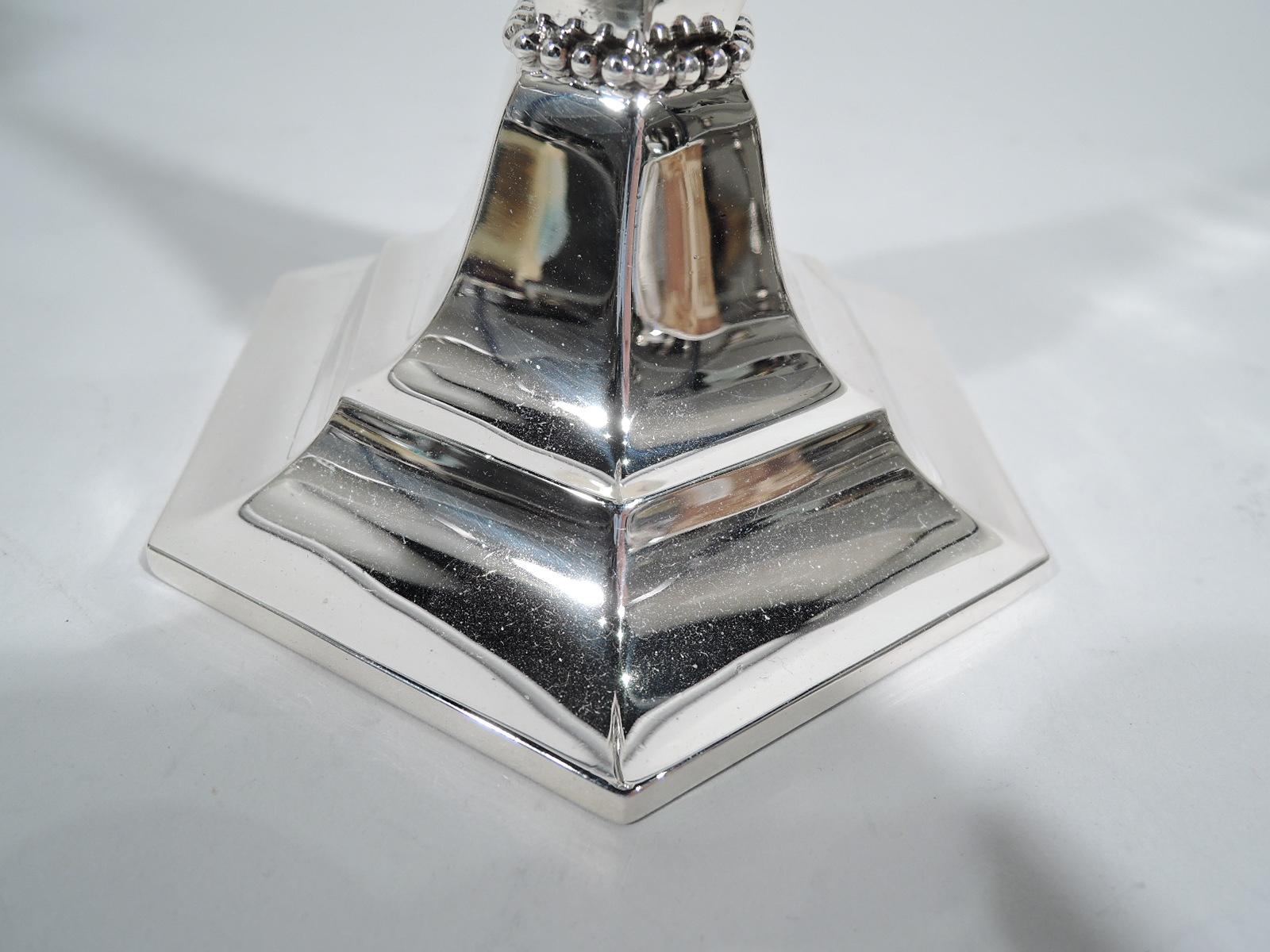 Pair of Tiffany Modern Geometric Sterling Silver Candlesticks In Excellent Condition In New York, NY