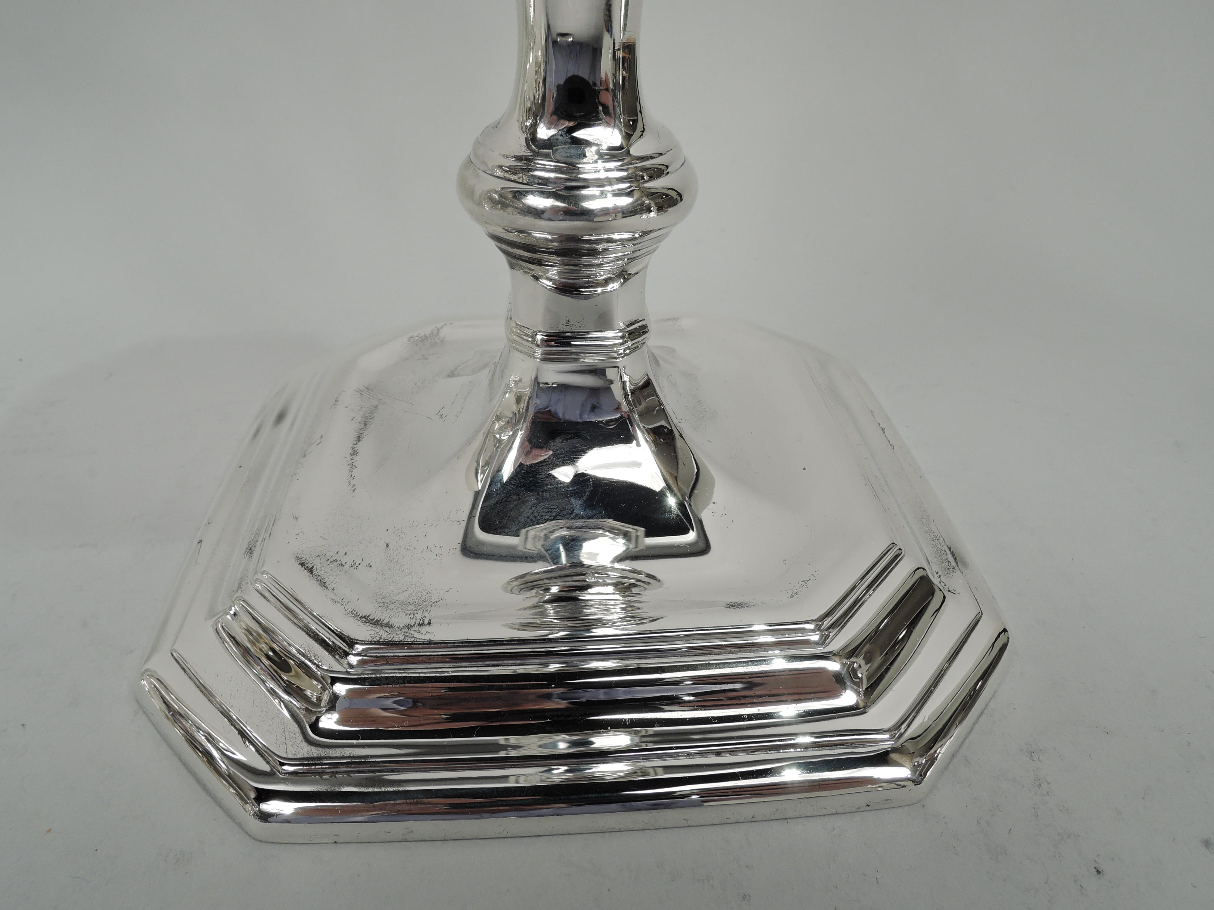 Pair of Tiffany & Co. Modern Georgian Sterling Silver Candlesticks In Good Condition In New York, NY