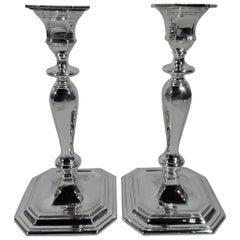 Pair of Tiffany Modern Georgian Sterling Silver Candlesticks