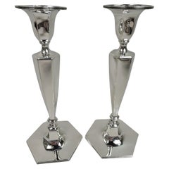 Pair of Tiffany Modern Georgian Sterling Silver Candlesticks