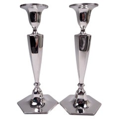 Pair of Tiffany Modern Georgian Sterling Silver Candlesticks